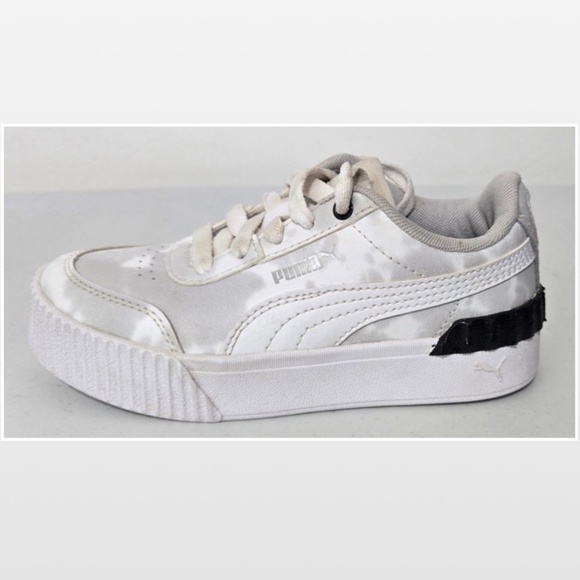 Puma Shoes Kids Size 12.5 White Leather Black Carina Lift Graphic Platform Youth - Picture 6 of 14